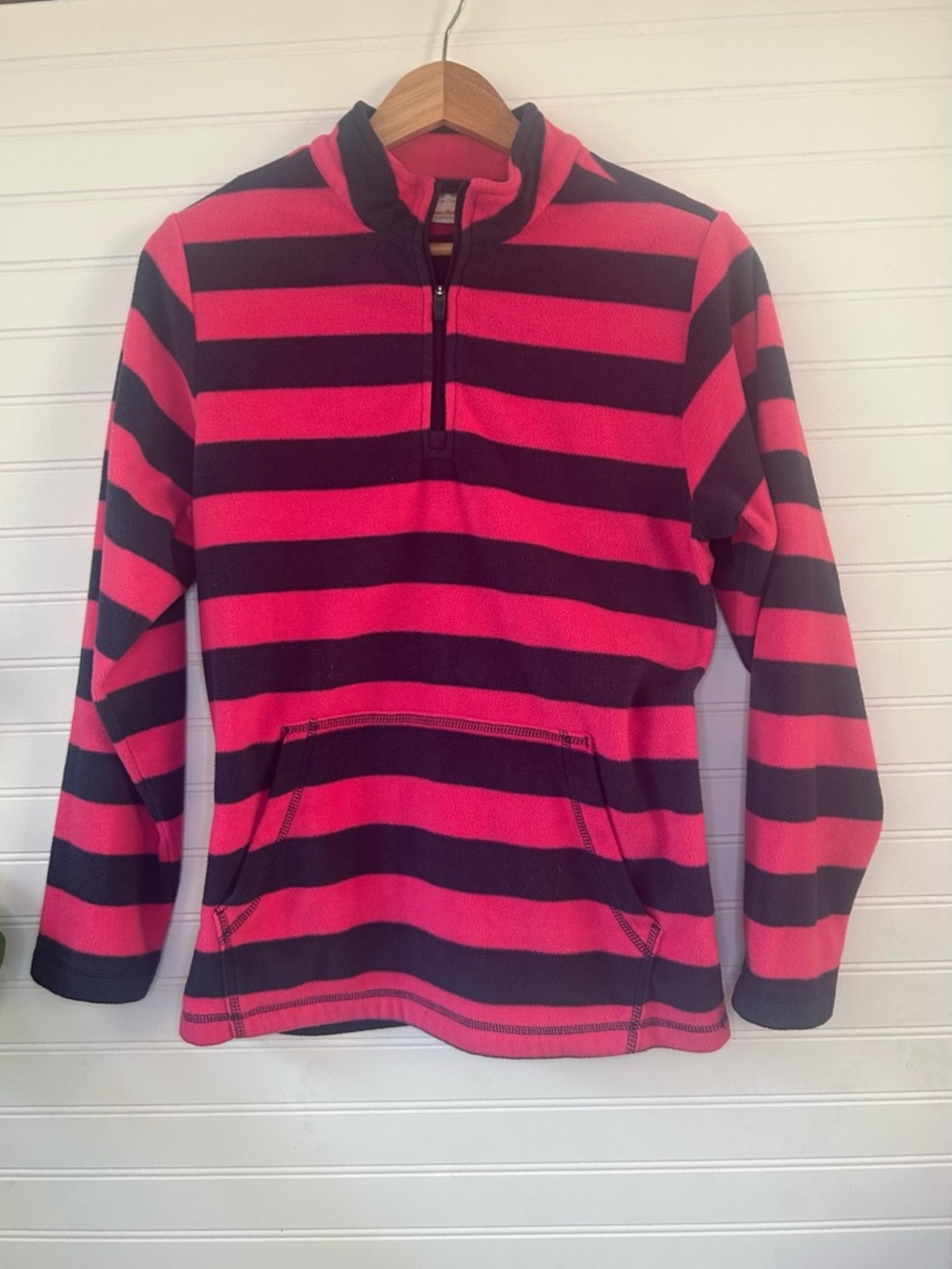 Hanna Andersson Pink Navy Striped Microfleece Quarter Zip Pullover 160